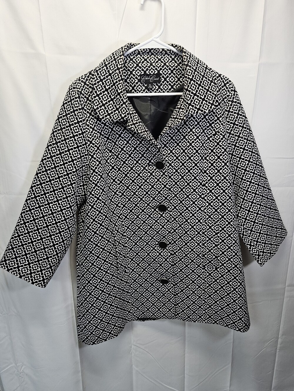Eden Court Classic Black & White Patterned Lined Women's Coat NWOT